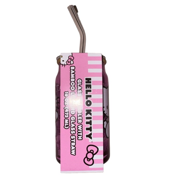 Hello Kitty Pink Glass Tumbler with Lid and Straw 16 oz - Picture 2 of 3